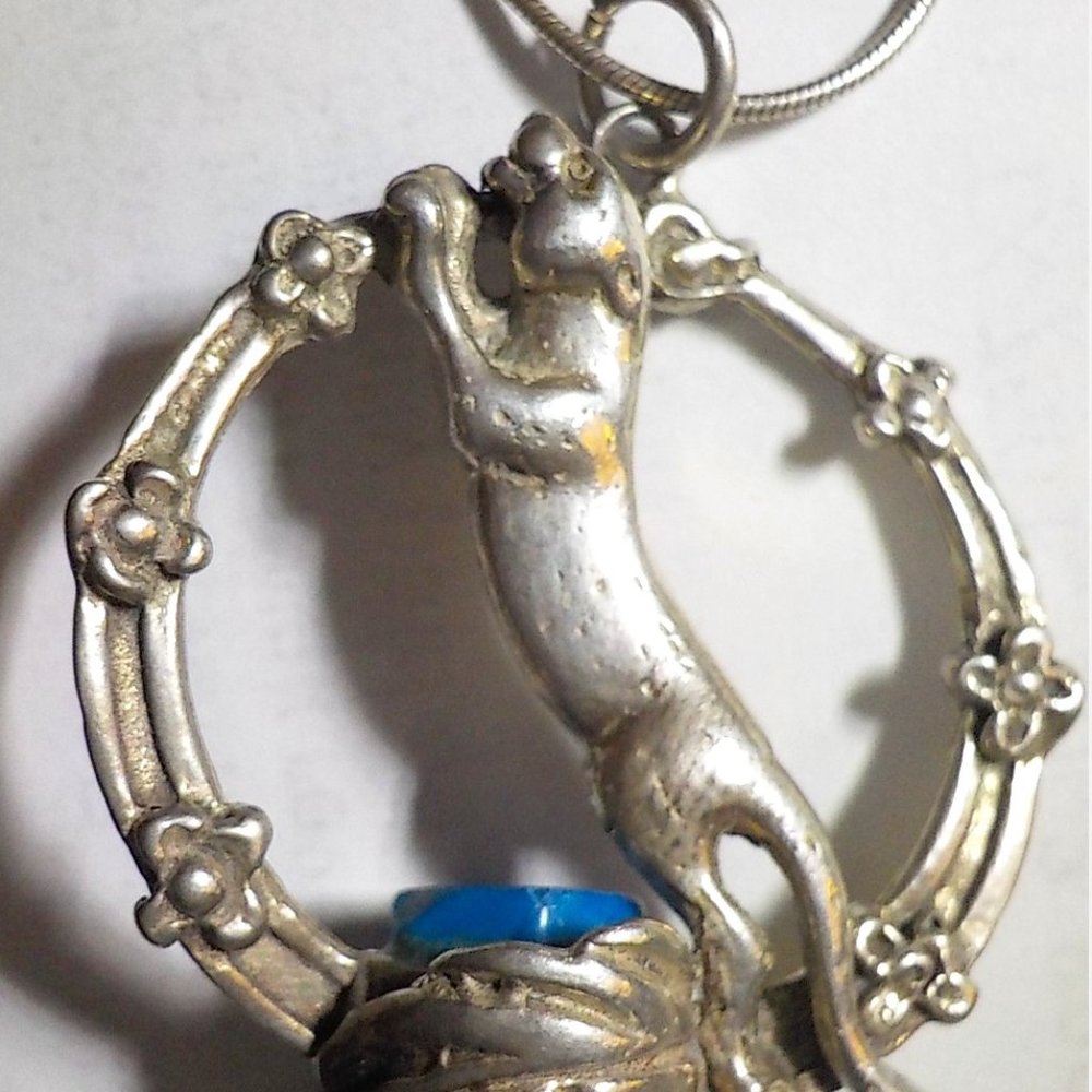 Vintage Lapis & Panther Beautiful  Sterling Silver16"" L Panther  2 1/2" x 1 1/4